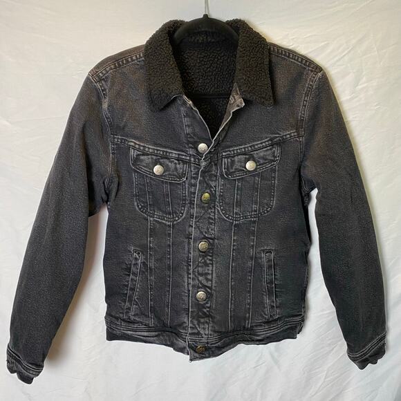 Lee Men's Denim Tucker Jacket Size Small Black Sherpa Lined Jean Coat Winter - Picture 1 of 11